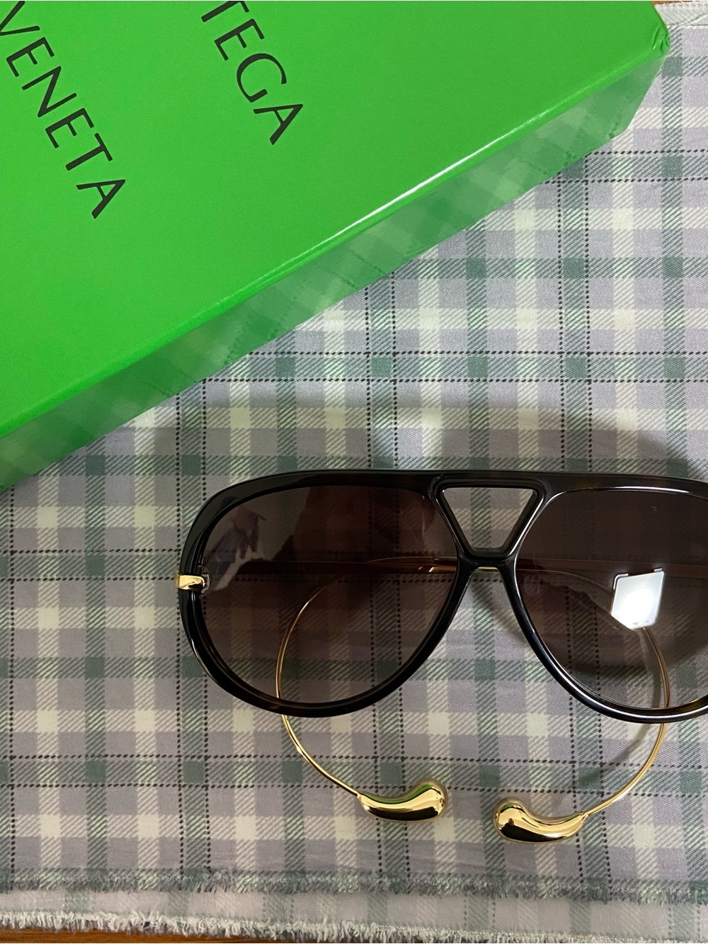 Bottega Veneta Black and Gold Oversized Aviator Sunglasses
